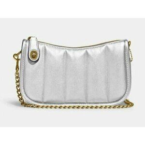NWT Coach Swinger 20 Metallic Leather Clutch w/ quilting Gold Chain Bag  C6746
